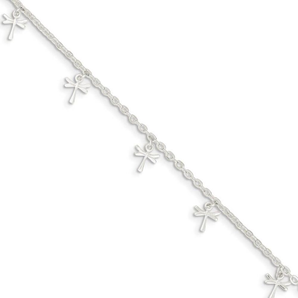 Sterling Silver 2.5mm Cable Chain And Dragonfly Charm Anklet, 9-10 In